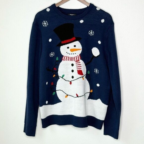 Forever 21 Holiday Snowman Christmas Crew Neck Sweater - Men’s US XL - Picture 1 of 6